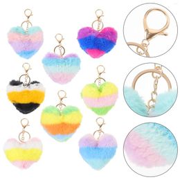 Keychains 8pcs Fluffy Keychain Bag Charm Stuffed Heart Shape Fur Key Ring Decor