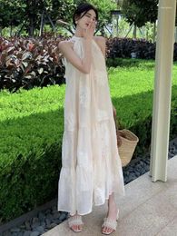 Casual Dresses Summer French Temperament White Bohemian Seaside Resort Style Sexy Loose Hanging Neck Character Sleeveless Mid-length Dress