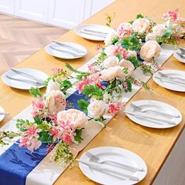 Decorative Flowers Artificial Peony Rose Garland Pink Floral Vines For Wedding Party Table Runner Decoration Home Mantle Decor