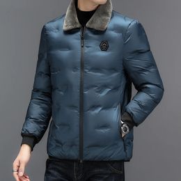 Men's Down Parkas Mens Fashionable Warm Winter Coats Thickened Design Casual Stylish Lapel Fur Collar Lightweight Thin Korean Version Short Length 231122