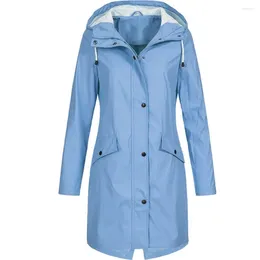 Women's Jackets Hoodie Waterproof Long Coat Jacket 2023 Solid Rain Autumn Winter Outdoor Drawstring Windbreaker Overcoat