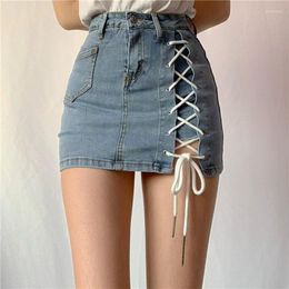 Skirts Plus Size S-3xl Women Denim Short Mini Skirt Spring Summer Autumn Fashion Casual Sexy Lace Up Pencil Jean with Safty Pants