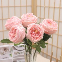 Decorative Flowers 10CM Rose Real Touch Artificial Branch Wedding Home Christmas Vase Decoration Big Head Peony Long Fake Plants