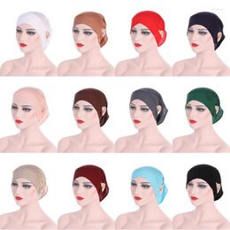 Ethnic Clothing Muslim Women Elastic Hijab Inner Caps With Ear Hole 2023 Solid Color Stretch Jersey Turban Bonnets Islam Female Under Scarf