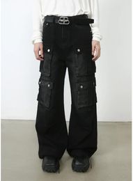 Men's Jeans Casual Denim Cargo Pants Retro High Street Loose Fitting Straight Tube Design Wide Leg