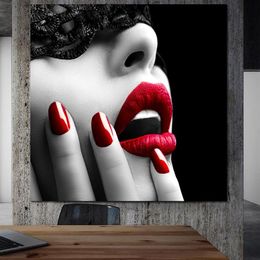 Wall Art Posters and Prints Sexy Women Red Lips and Nails Canvas Painting Wall Art for Living Room Modern Decoration238c