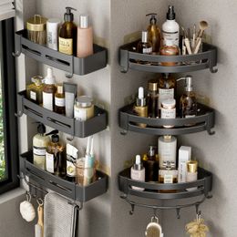 Bathroom Shelves Bathroom Shelves Aluminum Alloy No Drill Wall Mounted Shampoo Storage Rack Toilet Shower Corner Shelves Bathroom Accessories 230422