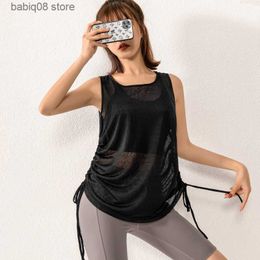 Yoga Outfits Women Sport Vest Loose Thin See-through Yoga Shirt Running Fitness Sleeveless T-shirt Quick Dry Tank Tops Gym Workout Tee Blouse T230422