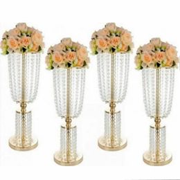 decor Metal Wedding Party Road Lead Crystal Gold Flower Stand Table Centerpieces for Home Decoration 841