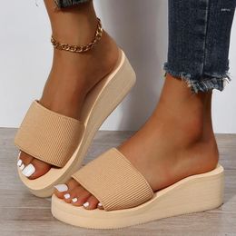Slippers 0145 JMPRS Knitted Wedges For Women 2023 Summer Chunky Platform Wedge Heels Sandals Woman Light Thick Sole Beach