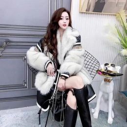 Women's Fur 2023 Women Winter Faux Coat Mid Length Overcoat Motor Storm Thicken Loose Fashion Outwear Spliced Half Collar Jacket