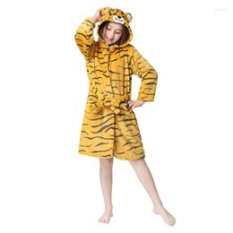Women's Sleepwear Autumn Winter Coral Velvet Kids Cartoon Hooded Sleep Robe Thick Warm Flannel Nightgown Boys And Girl Home Clothes Bathrobe