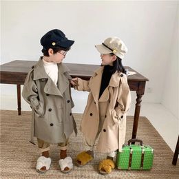 Coat Children's Girls Boys Jacket Double-breasted Lapel Trench Long Sleeve Kids Autumn With Belt Casual Outerwear