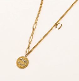 Classio Women Designer Brand Double Letter Necklaces Chain Choker Pendant 18K Gold Plated Stainless Steel Sweater Necklace Statement Jewerlry Accessories