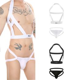 Sexy Harness Men Backless Jockstrap Thong Set Elastic Hollow Out Fetish Costumes BDSM Bondage Body Belt Nightwear
