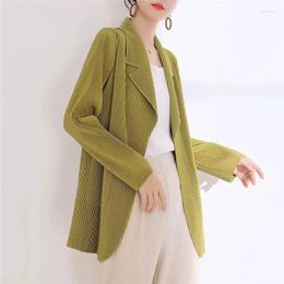 Women's Jackets Miyake Elegance Peplum Top For Women Comfortable Loose Coat Casual Suit Collar High-End Simplicity Fashion Summer