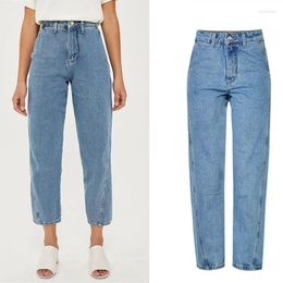 Jeans da donna a vita alta casual larghi per le donne pantaloni in denim a gamba larga lavati pantaloni stile basic femminile blu tinta unita