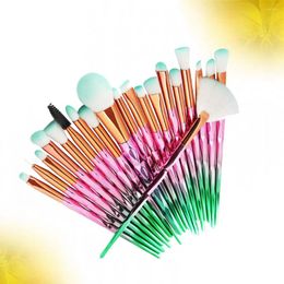 Makeup Brushes 20pcs Set Tool Transparent Handle For Women (Gradient Pink Green)