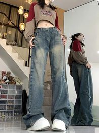 Women's Jeans WCFCX STUDIO Retro Blue Baggy Women Y2k Loose Wide Leg Denim Pants Kpop Harajuku Oversize Trousers Female