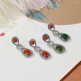 Stud Earrings Natural Green Jade Red Agate For Woman Vintage Bow In Ear Studs Creative Gifts Girlfriend Wholesale