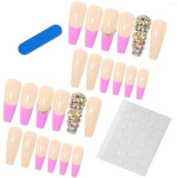 False Nails 24pcs/box Fake Press On Long Reusable With Designs Set Artificial Pink Diamond Kawaii Tipsy Stick-on Tips Art