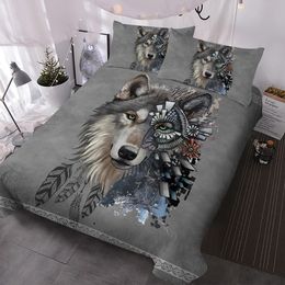 Bedding sets Grey Wolf with Mechanical Eye Printed Set Decorative 3 Piece Duvet Cover 2 Pillow Shams 231122