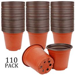 110 Pcs 9cm Plastic Plants Nursery Pot Seedlings Flower Container Seed Starting Pots Anti-fall Garden Planters Vegetation Y0910249o