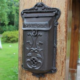 Small Cast Iron Mailbox Wall Mounted Garden Decorations Metal Mail Letter Post Box Postbox Rustic Brown Home Cottage Patio Decor V306I
