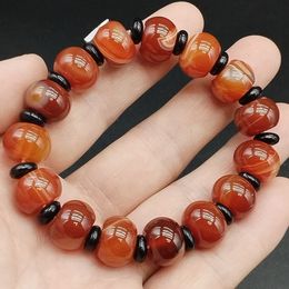 Certified Red Natural Agate Chalcedony JADE Beads Elastic Bracelet