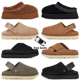 Pantofole uggglie firmate Tazz Slie Boots Australia Pantofole Tasman Lie Slipper Ultra Mini Platform Boot Mules Goldenstar Cowhide Clog Slides Slip-on Taglia US 10