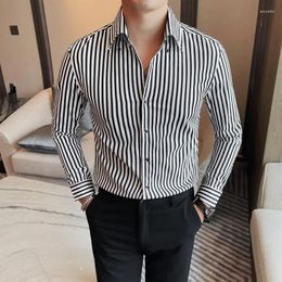 Men's Casual Shirts British Style Autumn Winter Business Formal Wear Long Sleeve Striped For Men Clothing Slim Fit Prom Tuxedo