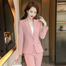 Women's Two Piece Pants 2023 Spring Autumn Women Set Female Elegant Long Sleeve Suit Jackets Trousers Ladies Manager Office Outfits E182