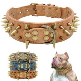 2 Width Spiked Studded Dog Collar for Medium Large Dogs Pitbull German Shepherd PU Leather Pet Collars Cool & Fashion X0703214e