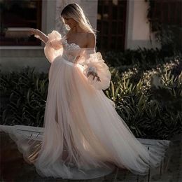 Chic Gowns Flowy Beach Gown Long Sleeve Wedding Off The Shoulder Bridal Dress Sweetheart Neck 328 328