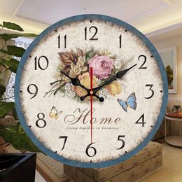 3D Vintage Wall Clock Silent Wood Clock Europe Style Large Wall Clocks Home Watch Time Kitchen Bedroom Living Room Home Decor219s