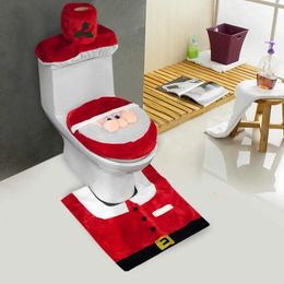 Toilet Seat Covers 3 pcs/set Santa Clause Pattern Toilet Seat Cover Bathroom Foot Pad Red Bath Mat Contour Rug Set Christmas Decoration For Home 231122