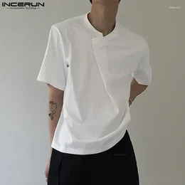 Men's T Shirts 2023 Men Shirt Summer Solid Colour Short Sleeve Pleated Loose Korean Style Clothing Streetwear Fashion Tee Tops INCERUN