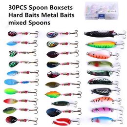 30PCS Spoon Boxsets Long s Low drag lure fishing bait Hard Baits Metal Baits Lures Artificial Fishing Lure mixed Spoons High-qu2649