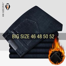 Mens Jeans Winter denim jeans mens wool straight cotton pants casual Plus size 48 50 52 oversized warm autumn loose fit 231121