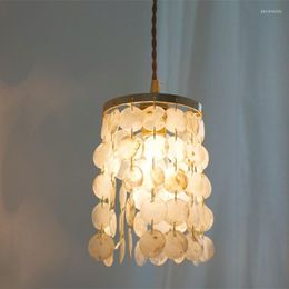 Pendant Lamps Nordic Retro Shell Wind Chime LED Lights Japanese Cloakroom Aisle Bedroom Bedside Brass Chandelier