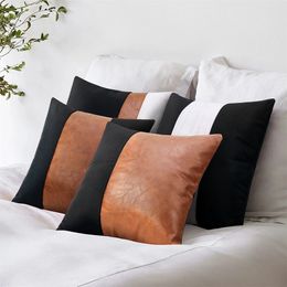 Pillow PU Leather Luxury Pillow Case 45*45 Pillowcase Patchwork Pillow Cover Decorative Pillows for Sofa Couch Cushion Cover Home Decor 231122
