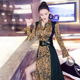 Work Dresses Autumn Spring Women Two Pieces Sets Long Sleeve Printed Shirt Dress Vest Western Style Lady 2 Suits