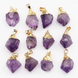 Pendant Necklaces Selling Natural Stone Irregular Amethyst Gold Plating Pendants Fashion Reiki Charms Jewellery Accessories Wholesale12Pcs