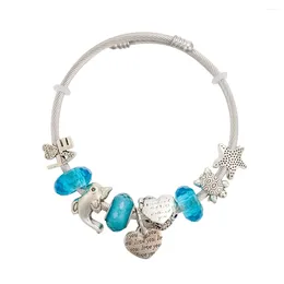 Charm Bracelets Design Original Stainless Steel Bangles Blue Sea Animals Beaded Bracelet For Women Gift DIY Making Fashion Trend Jewelry