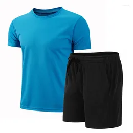 Men's Tracksuits Summer Fitness Fashion Casual Sportswear Suit Quick Drying Sports Short Sleeve T-Shirt Shorts 2 Piece Set