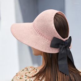 Wide Brim Hats Open-top For Women Summer Bowknot Big Sun Hat Outdoor Roofless Mesh Sunshade Breathable Beach Caps