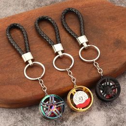 Keychains Creative Metal Keychain Turbo Gear Hub Key Ring Brake Disc Absorber Leather Rope Personalized Car Pendant
