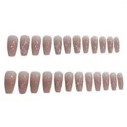 False Nails Nude Pink Fake With Glitter Decor Charming Comfortable To Wear Manicure For Fingernail DIY Decoration