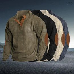 Men's Hoodies Corduroy Casual Stand Collar Sweatshirts Henley Pullover Polo Sweatshirt Thermal Long Sleeve Slim