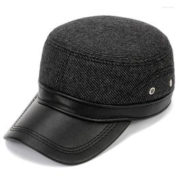 Ball Caps Fashion Nylon Patchwork Baseball Cap Middle Aged Old Age Plus Velvet Ear Flap Flat Top Winter Men Dad Hats